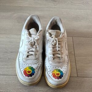 Custom White Nike Sneakers with Colorful Flower Design